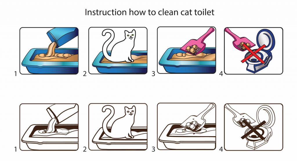 Instructie maak de kattenbak van de kat schoon