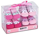BRUBAKER - Baby sokken - Set van 4 paar - Meisje 0-12 Maanden - Geboorte/Doop Geschenkdoos - Katten - Roze